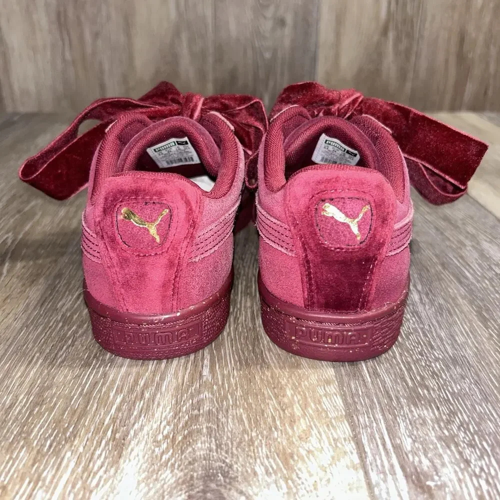 Puma Suede Classic Velvet Toe Burgundy Gold Sneakers 366209-01 Youth Size 4.5C